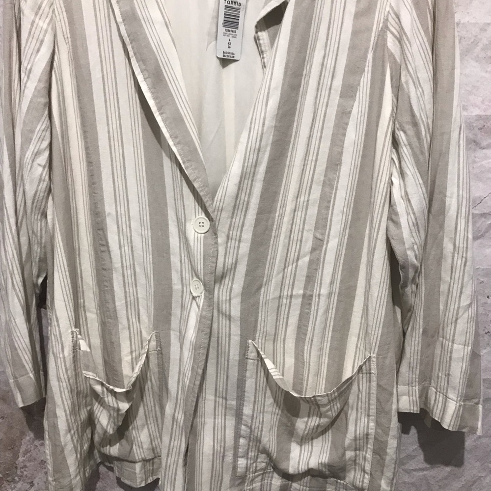 Nwt Torrid Linen Blend Stripe Unstructured Lined … - image 4